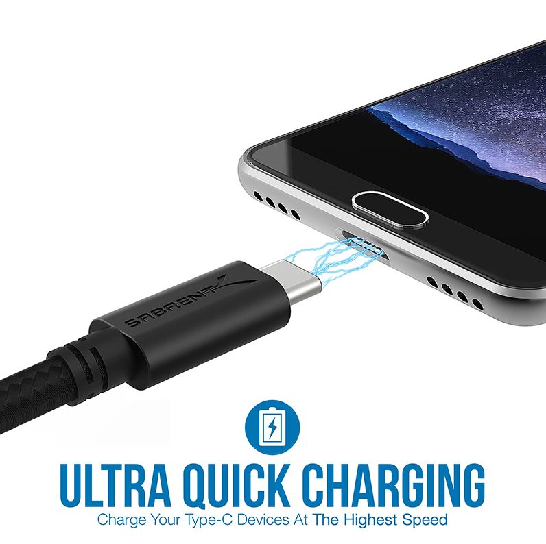 SABRENT CB-C6X6 6-Pack 22AWG Premium 6ft USB-C to USB A 2.0 Cables 